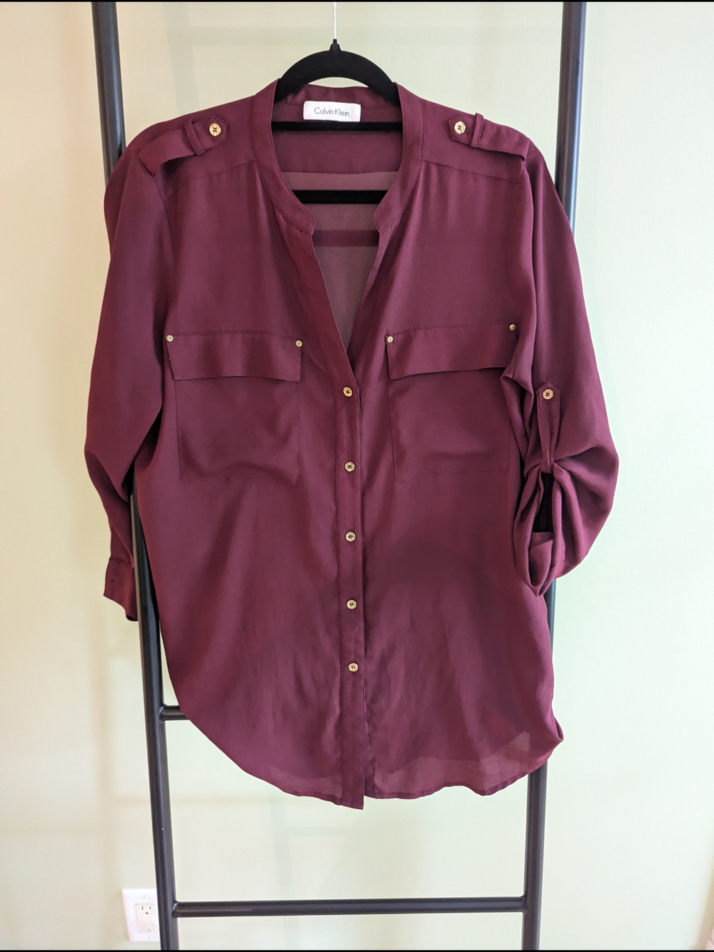 Calvin Klein Women's Wine Button-Front Utility Shirt